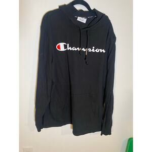 Champion Hoodie Mens XL Black Pullover Fleece Logo Spell Out